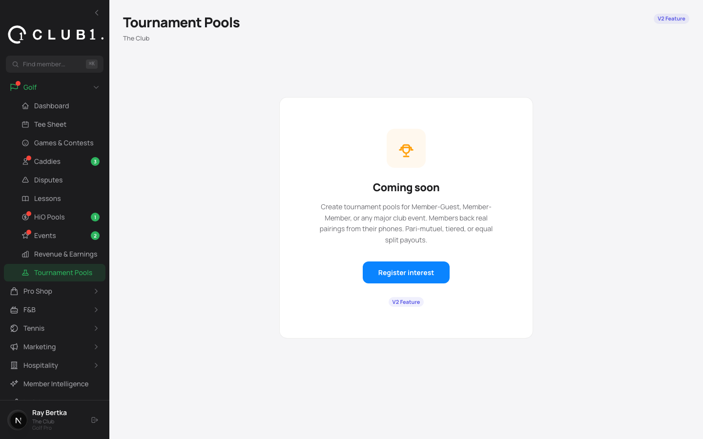 Hole contests and prize pools in Club1
