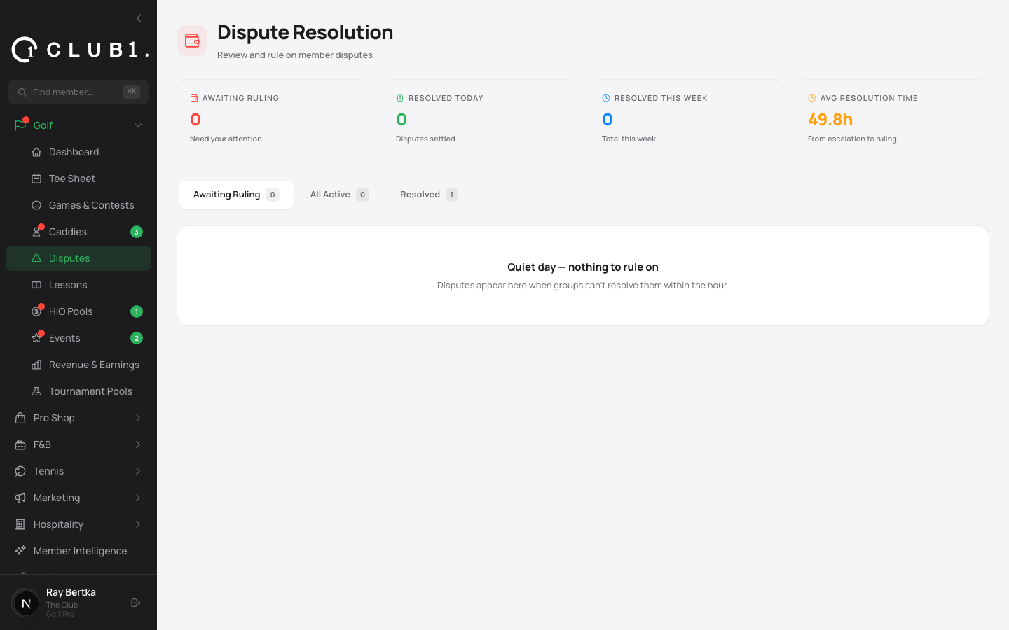 Dispute resolution and pro rulings in Club1