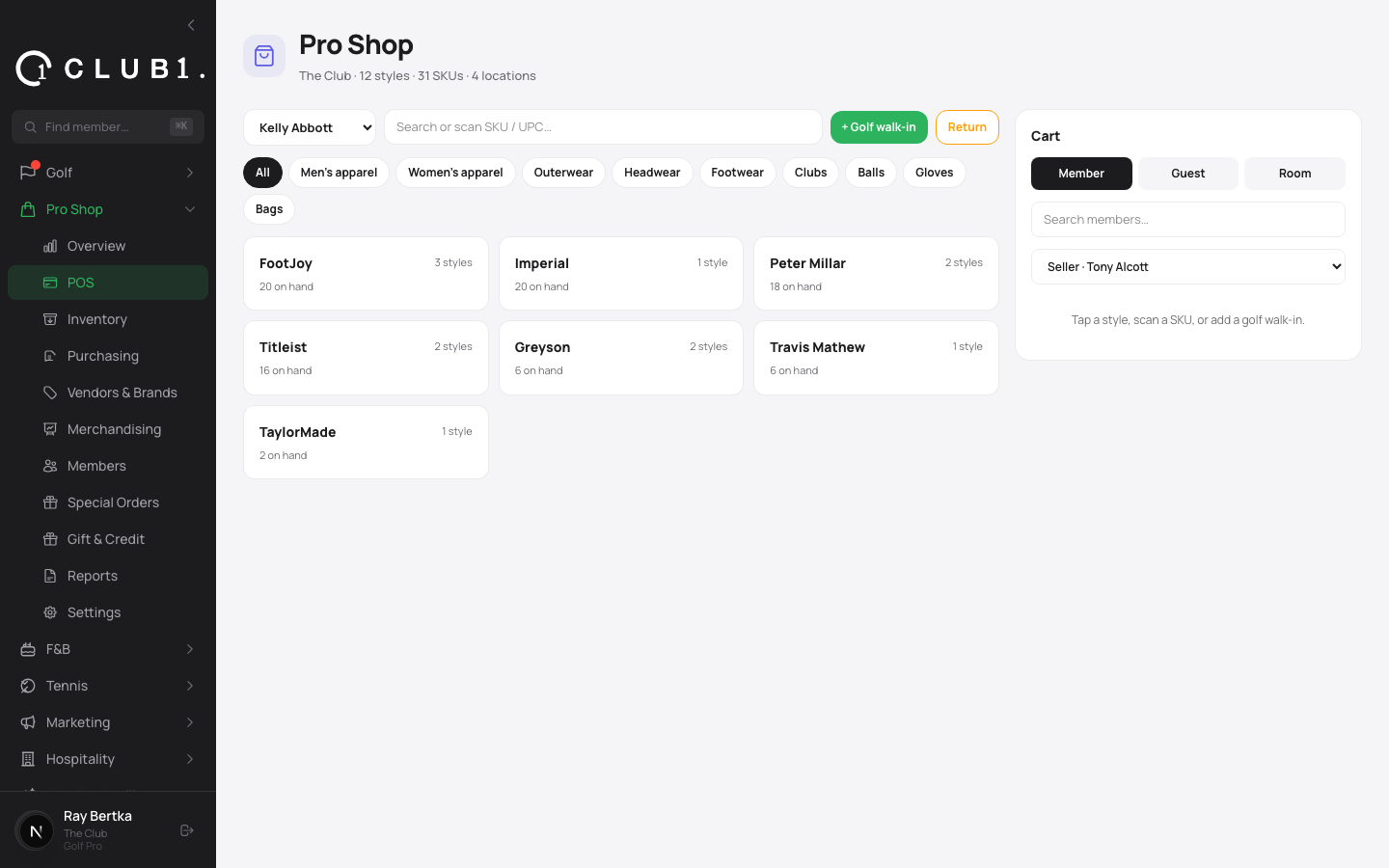 Pro shop point of sale in Club1