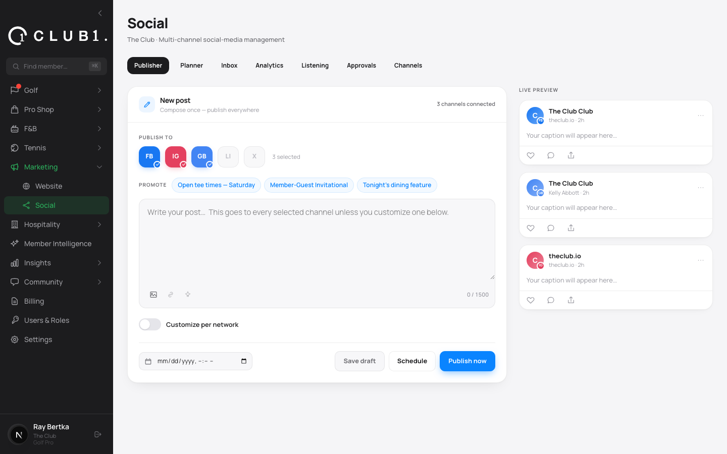 Social Studio for running a private club’s own channel