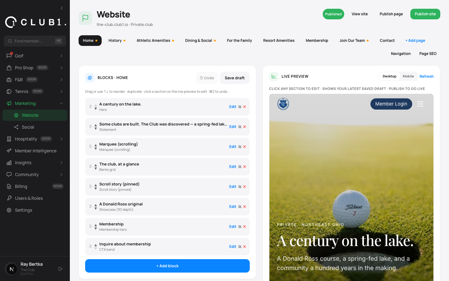 Club website builder in Club1